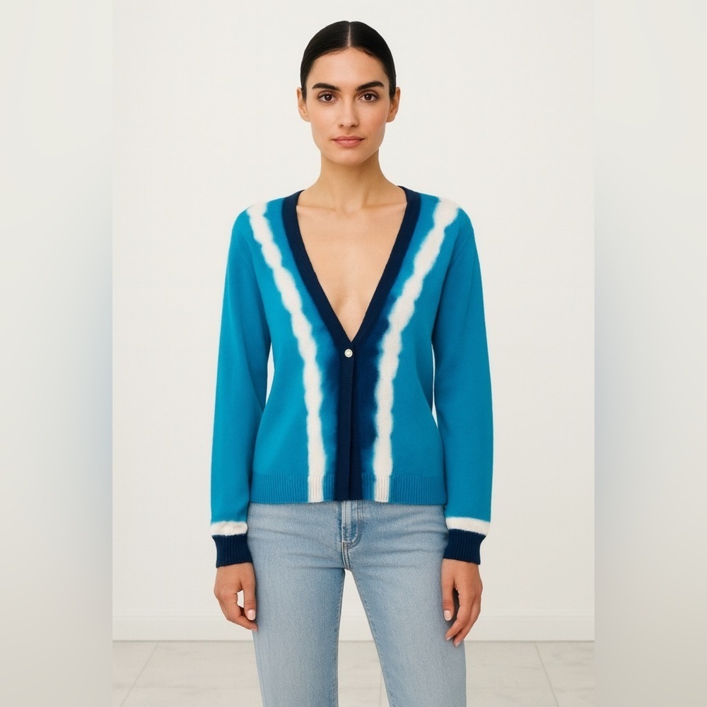 J Jill Women's Size M Cardigan Sweater Blue Tie-Dye Size M Boho Cottagecore